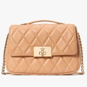 KATE SPADE QUILTED LEATHER CAREY SMALL FLAP CROSSBODY PURSE GOLD CHAIN STRAP NWT